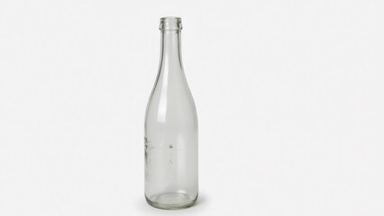 Empty glass bottle stands on a white background in studio lighting