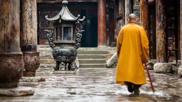 中国少林寺前の僧侶ポートレート