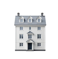 Miniature white house architectural model with grey roof and dormer windows