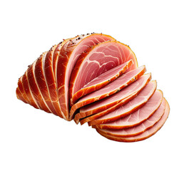 Sliced cured meat, showcasing a rich, reddish-brown color and texture