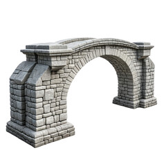 Stone arched structure rendered in gray tones, isolated on black background