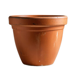Close-up of a terracotta ceramic flowerpot, isolated against a black background