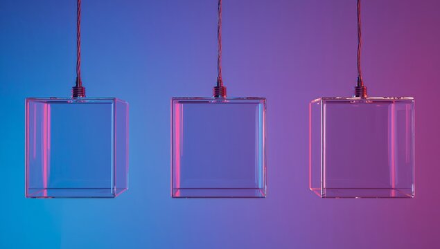 Abstract Suspended Forms. Geometric Clarity in Radiant Blue and Red Gradients. - Powered by Adobe