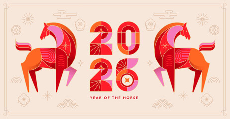 Modern geometric banner for Chinese New Year 2026 - Year of the Horse