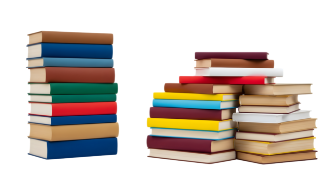 Isolated stacks of colorful books , Stack of colorful books isolated on white background