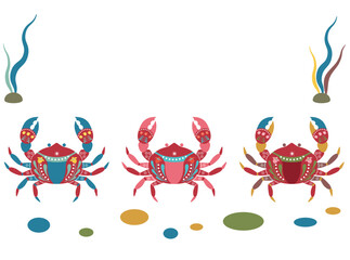 北欧風装飾な模様が入ったかわいい飾りカニのイラストセット
