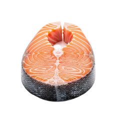 Close-up view of fresh salmon steak against a black background