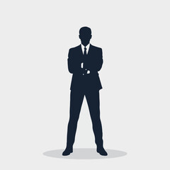 businessman, silhouette, man, suit, tie, corporate, professional, confident, arms crossed, standing, executive, leader, business, management, vector, illustration, icon, symbol, design, male, figure, 