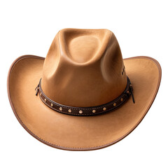 Close-up of a brown leather cowboy hat on a dark background