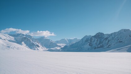 Frozen Expanse, Serene Peaks. A Winter Landscape of White and Blue Tones.