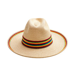 Wide-brimmed straw fedora with a colorful striped band