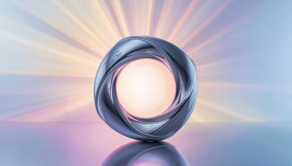 Luminous Metallic Torus, Abstract Form with Light Rays, and a Reflective Surface.