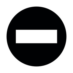 Black circular no entry icon with white bar for access restriction and safety signage