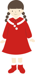 サンタ風の赤いワンピースを着たおさげ髪の女の子のイラスト素材(顔なしver.)