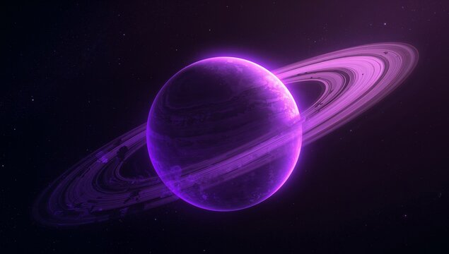 Violet Realm. A Celestial Body with Ring System in the Vast Expanse of Space.