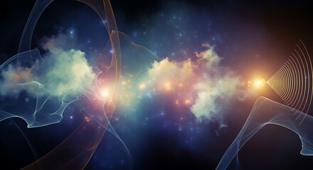 Nebulous Transmission: An abstract representation of energy waves in cosmic space with celestial clouds and starlight