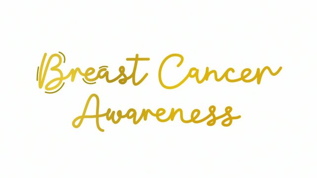 Breast cancer awareness One line continuous animated typography intro outro, hand drawn calligraphy monoline vintage text on background, aniamted Calligraphy lettering animation video golden type on w