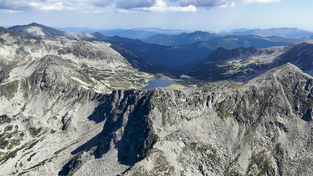 Retezat Mountains alpine landscape aerial view in Romania