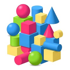 Obraz premium Colorful geometric shapes arranged in a playful stacked composition