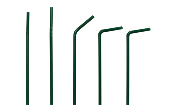 Green straws made from eco-friendly recycled materials, isolated on a transparent PNG.