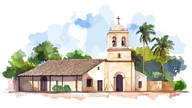 Jesuit Missions of La Sant?sima Trinidad. Jesuit Missions of La Sant?sima Trinidad hand drawn watercolor illustration