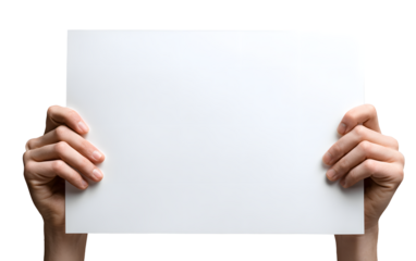 Hands holding blank white paper for your message presentation, announcement, or creative display