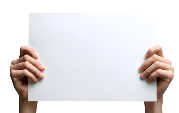 Hands holding blank white paper for your message presentation, announcement, or creative display