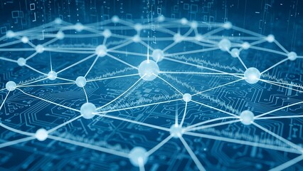 Obraz premium Futuristic Digital Network Abstract Technology Background with Connecting Nodes and Circuit Lines