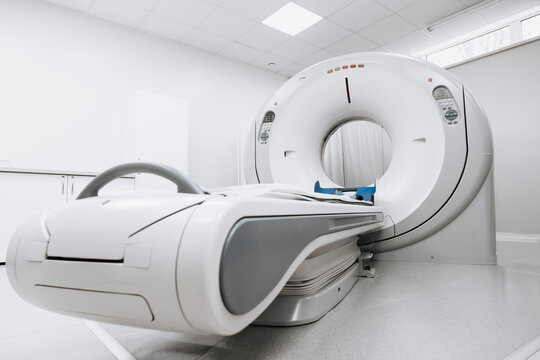 CT scanner machine in a modern medical facility, showcasing advanced technology and clean design, emphasizing healthcare innovation and diagnostic imaging capabilities