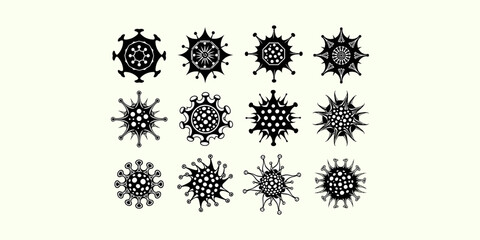 Virus, bacteria or microbe outline icons set.