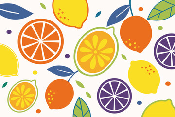 Vibrant Citrus Fruit Pattern: Lemons, Oranges, Limes Design