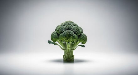 Single broccoli floret against a gradient backdrop, isolated and centered