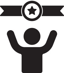 A person celebrating success with a star award ribbon