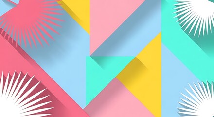 Abstract geometric pastel background with shadows and sunburst shapes creating a modern design