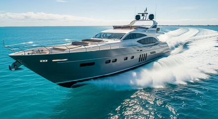Fototapeta premium Luxury motor yacht cruising blue ocean water