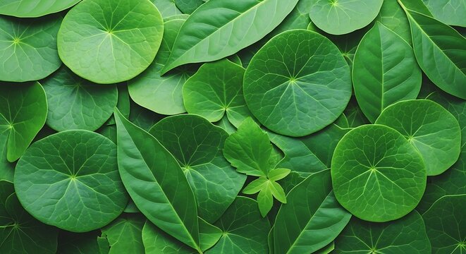 Close up of vibrant green leaves creating a natural background texture filled with patterns and shapes
