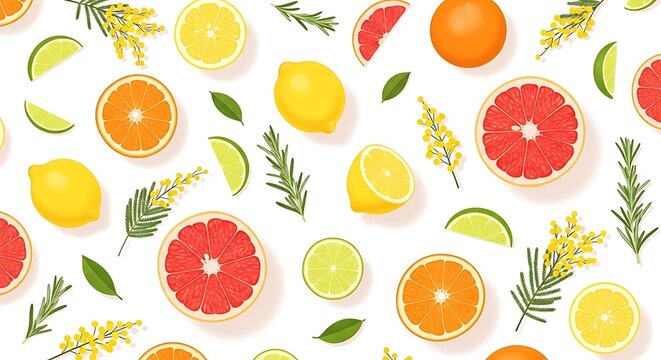 Colorful Citrus Fruit Arrangement with Lemon Lime Orange and Grapefruit Slices on White Backdrop