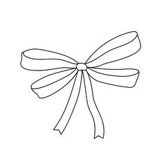 Coquette bow simple doodle outline festive hand drawn vector illustration, line art accessory for holiday events design, birthday, anniversary, greeting cards, banners, decor for hair