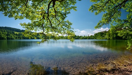 Obraz premium Der Feldsee Am Feldberg Fotografiert Durch Die Aste Eines Laubbaumes
