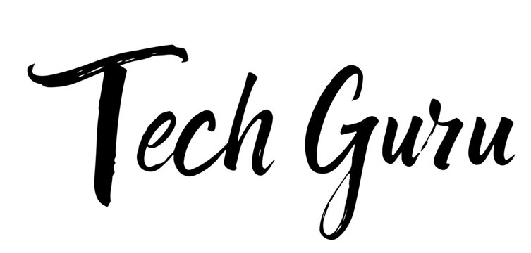 Naklejki Handwritten inscription “Tech Guru” in stylish black ink calligraphy on transparent background
