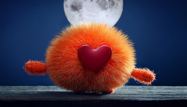 Orange Fuzzball Pumpkin Creature Devours Scarlet Heart Conjuring Whimsical Autumn Equinox Charm And Peculiar Harvest Moon Festivities