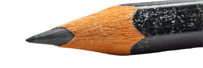 Close-up of a sharpened black pencil showcasing its fine tip and wooden texture, set against a neutral background, ideal for educational and artistic applications