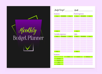 Fototapeta premium Monthly budget planner in a dark black color style