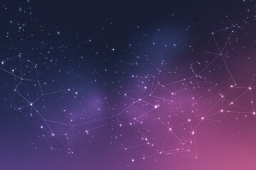 A minimalistic illustration featuring vector constellations against a gradient background of deep purple and soft pink, creating a serene and dreamy celestial atmosphere.