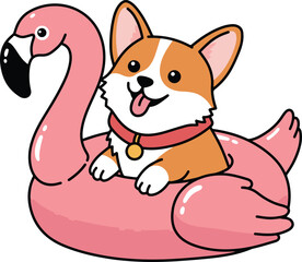 Happy Corgi in a Pink Flamingo Floatie