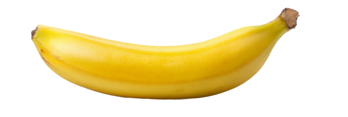 A vibrant yellow banana resting on a clean surface, showcasing its smooth texture and natural curves, ideal for food photography or health-related content