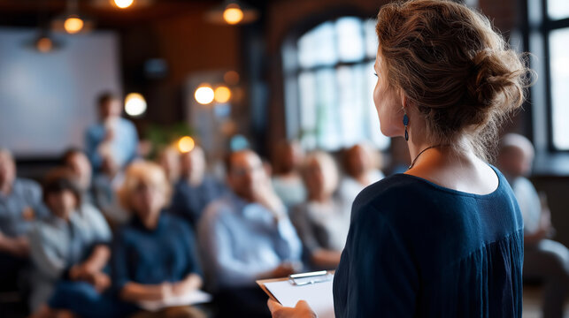 Town hall meeting with faceless attendees community gathering public forum civic event democratic assembly local government meeting public participation with copy space