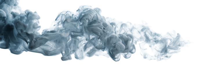 Abstract swirling smoke in shades of blue and gray, creating a dynamic flow against a transparent background, ideal for artistic or graphic design purposes