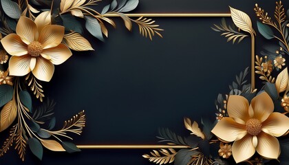 Elegant Floral Frame With Gold Accents On Dark Background