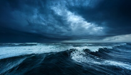 Stormy Ocean Waves Under Dark Clouds Seascape Art Dramatic Nighttime Atmosphere Artistic View